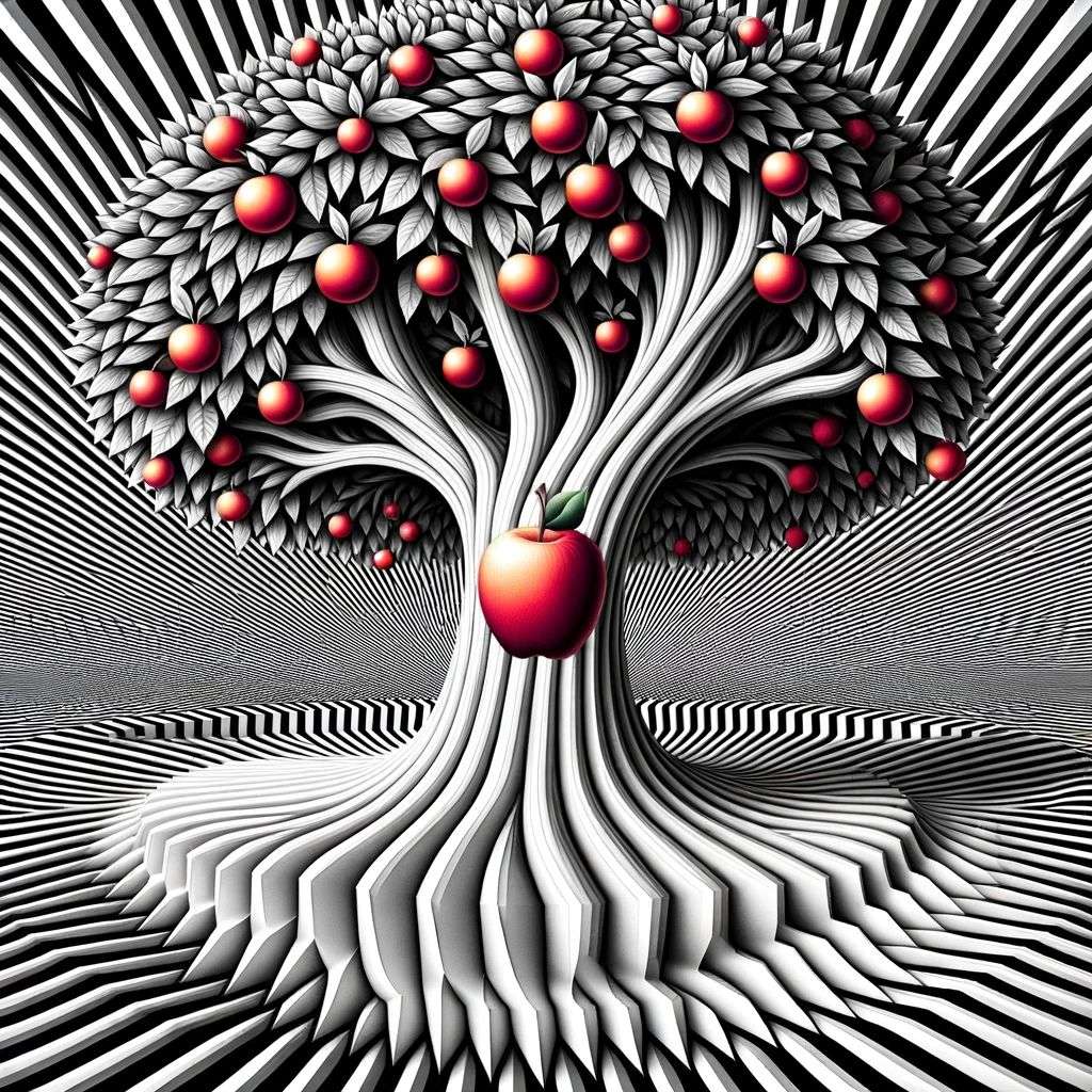 the discovery of gravity, digital art, op art
